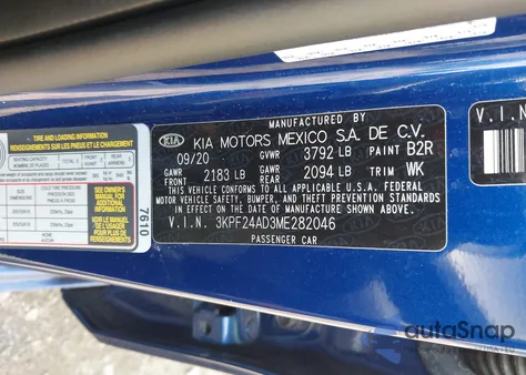 2021 Kia Forte Lxs из США, поврежденный, VIN 3KPF24AD3ME282046